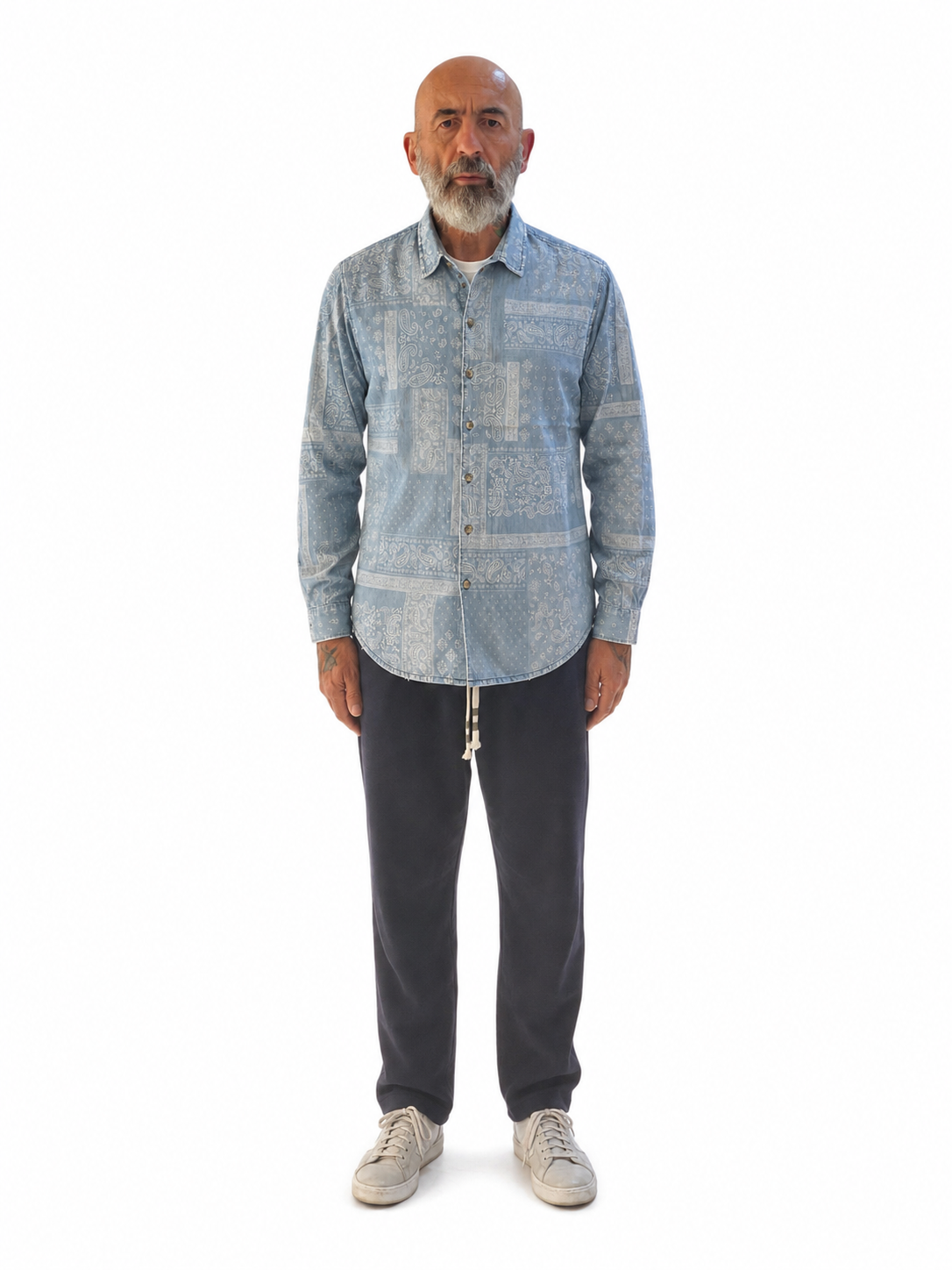 Camicia vestibilita morbida in tessuto morbido e confortevole – Bandana Print (denim viscosa)
