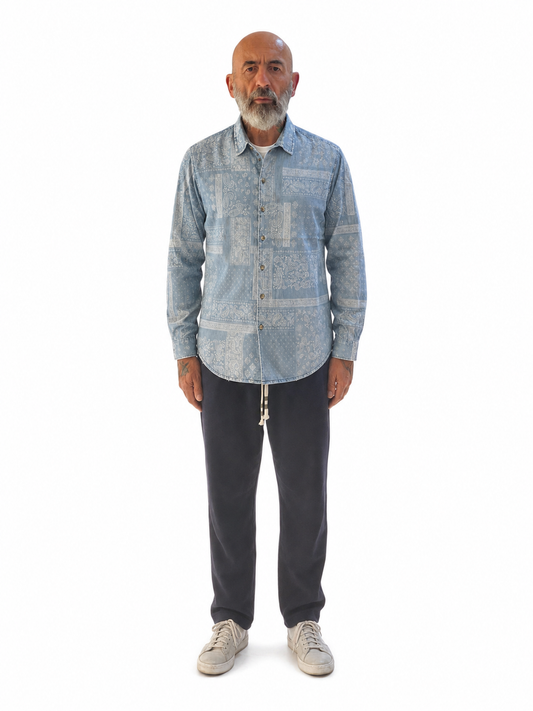 Camicia vestibilita morbida in tessuto morbido e confortevole – Bandana Print (denim viscosa)