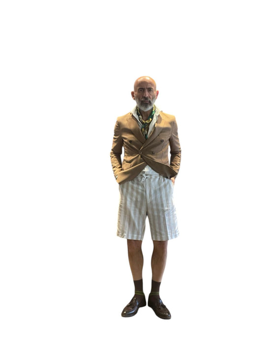 Bermuda Verdera Luxury – Righe Beige e Bianche in Lino e Cotone