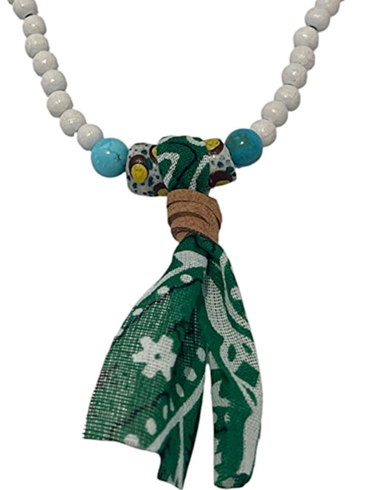 Collana Nomade Marrakech – White Pearl & Bandana Green