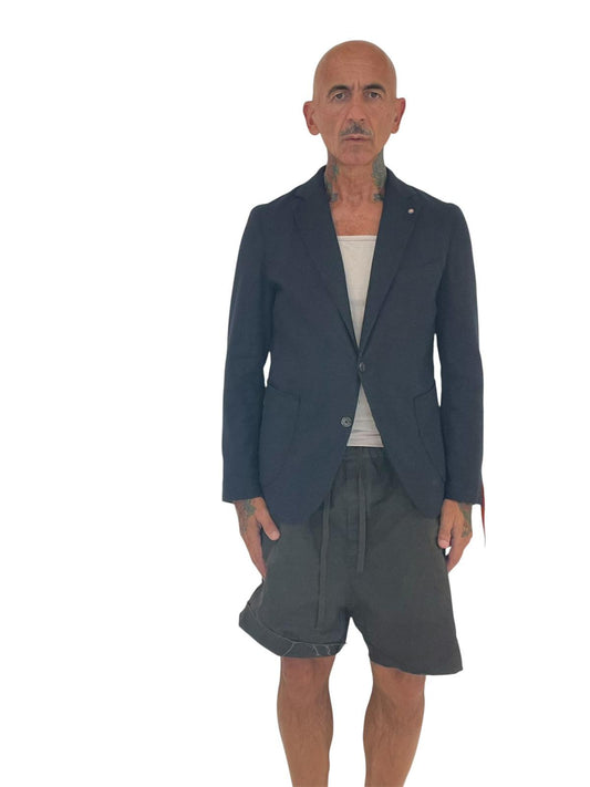 Blazer Monopetto in Lino Tinto in Capo Blu Notte
