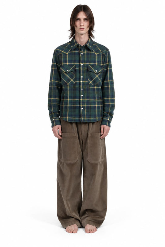 Camicia Texas in Flanella Tartan Dark Green