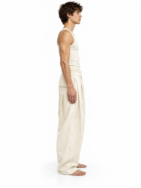 Pantalone Garcon con Pinces Bianco Lana