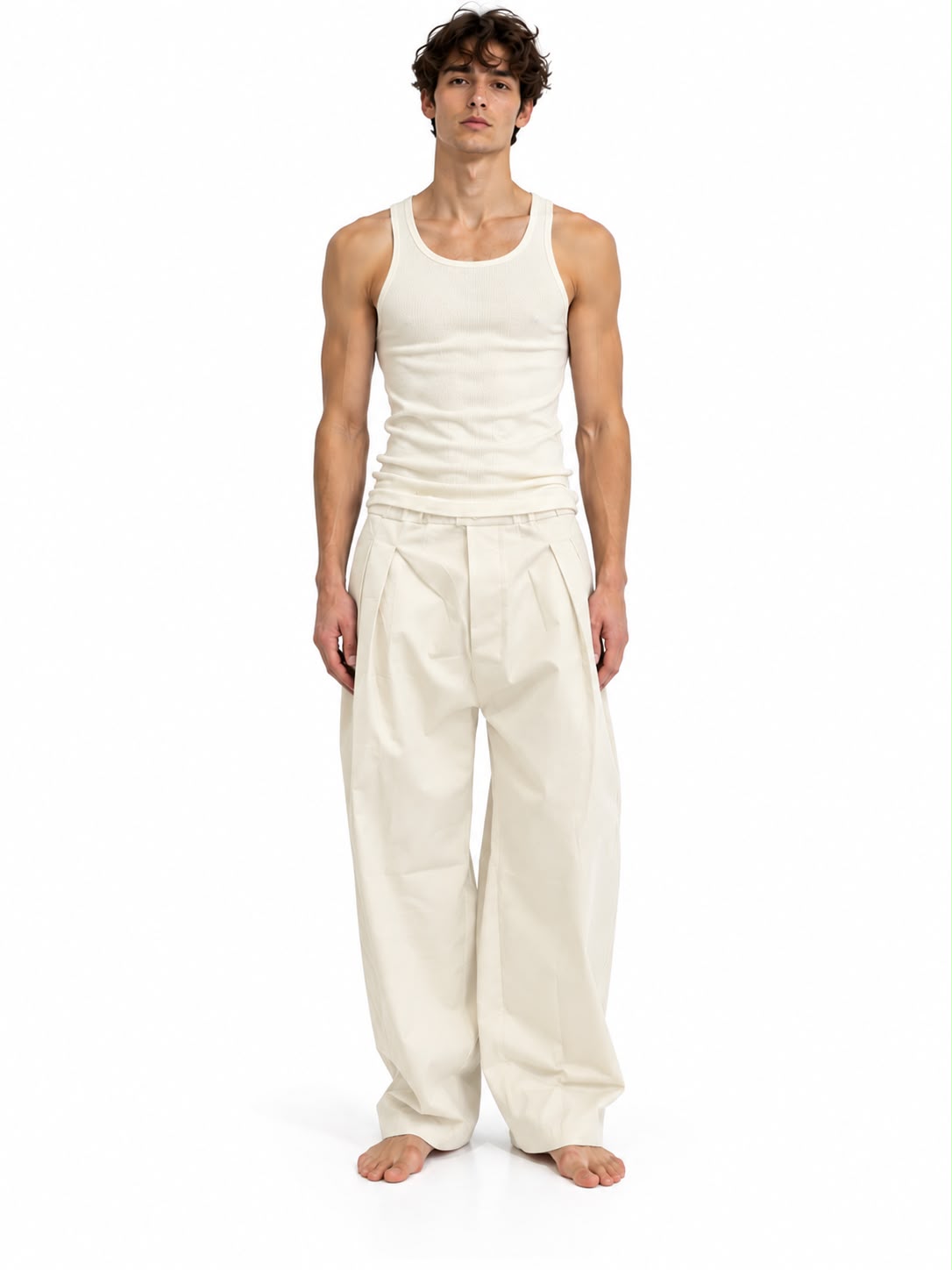 Pantalone Garcon con Pinces Bianco Lana
