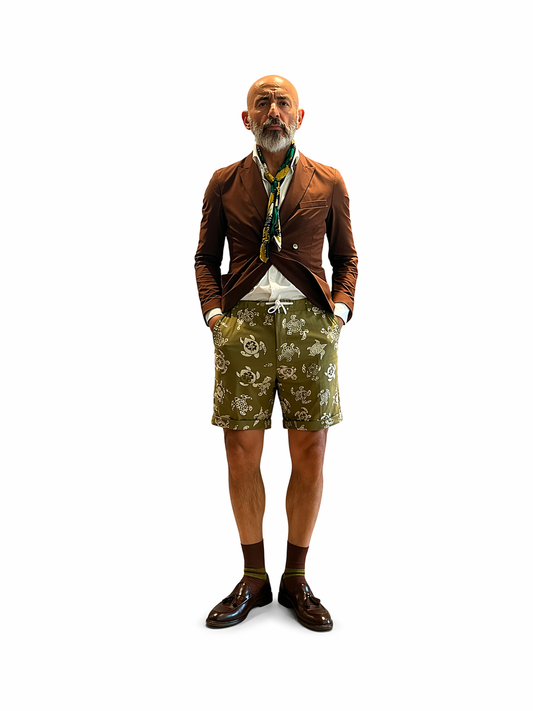 Bermuda Maison Crazy Worker 3.2 – Olive Green Turtle Print